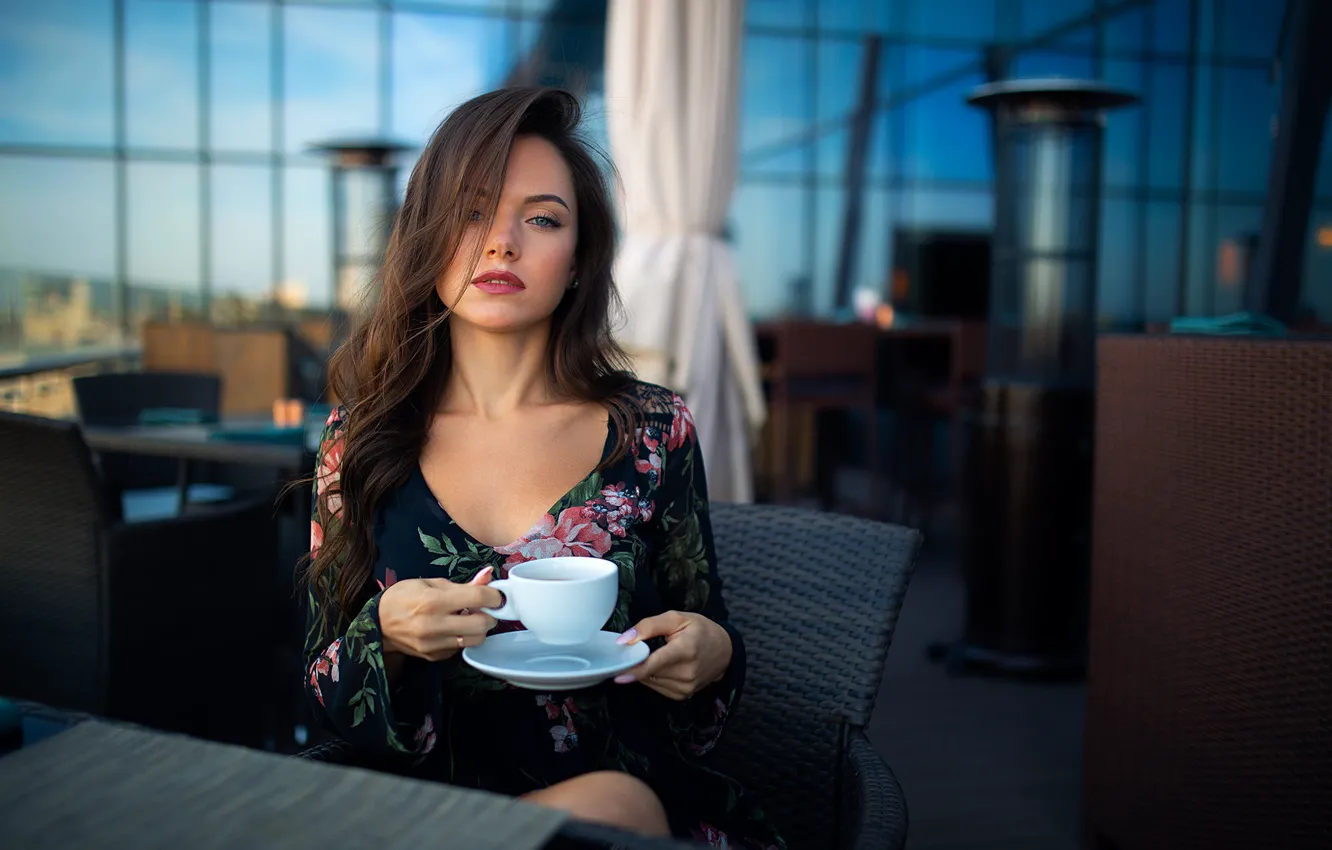 Photo wallpaper look, girl, model, dress, brunette, long hair, Katya, Dmitry Sn