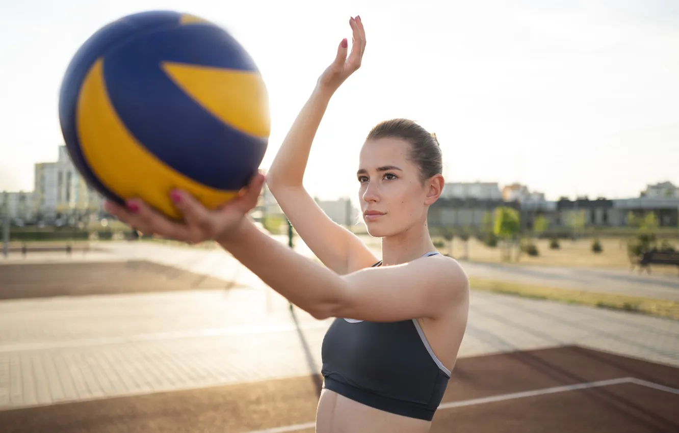 Photo wallpaper girl, playing, volleyball