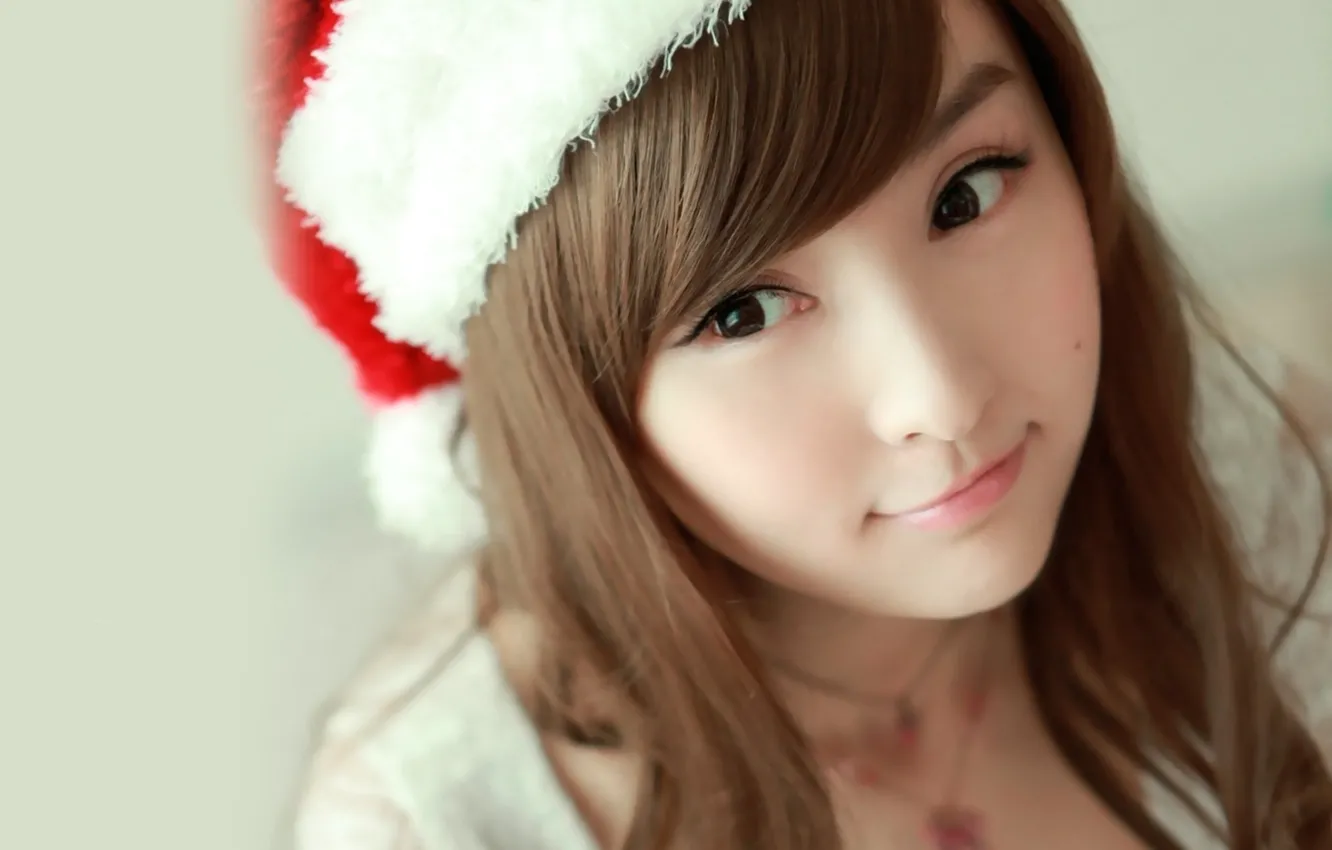 Photo wallpaper Christmas, brown eyes, smile, lips, asian, cute, Lin Ketong