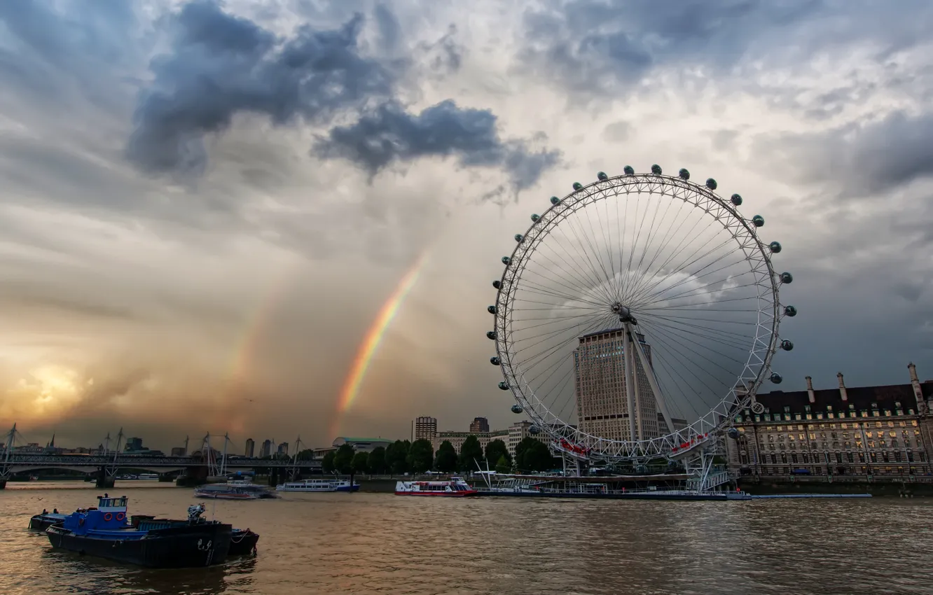 Photo wallpaper London, rainbow, Thames, carousel, London-ay