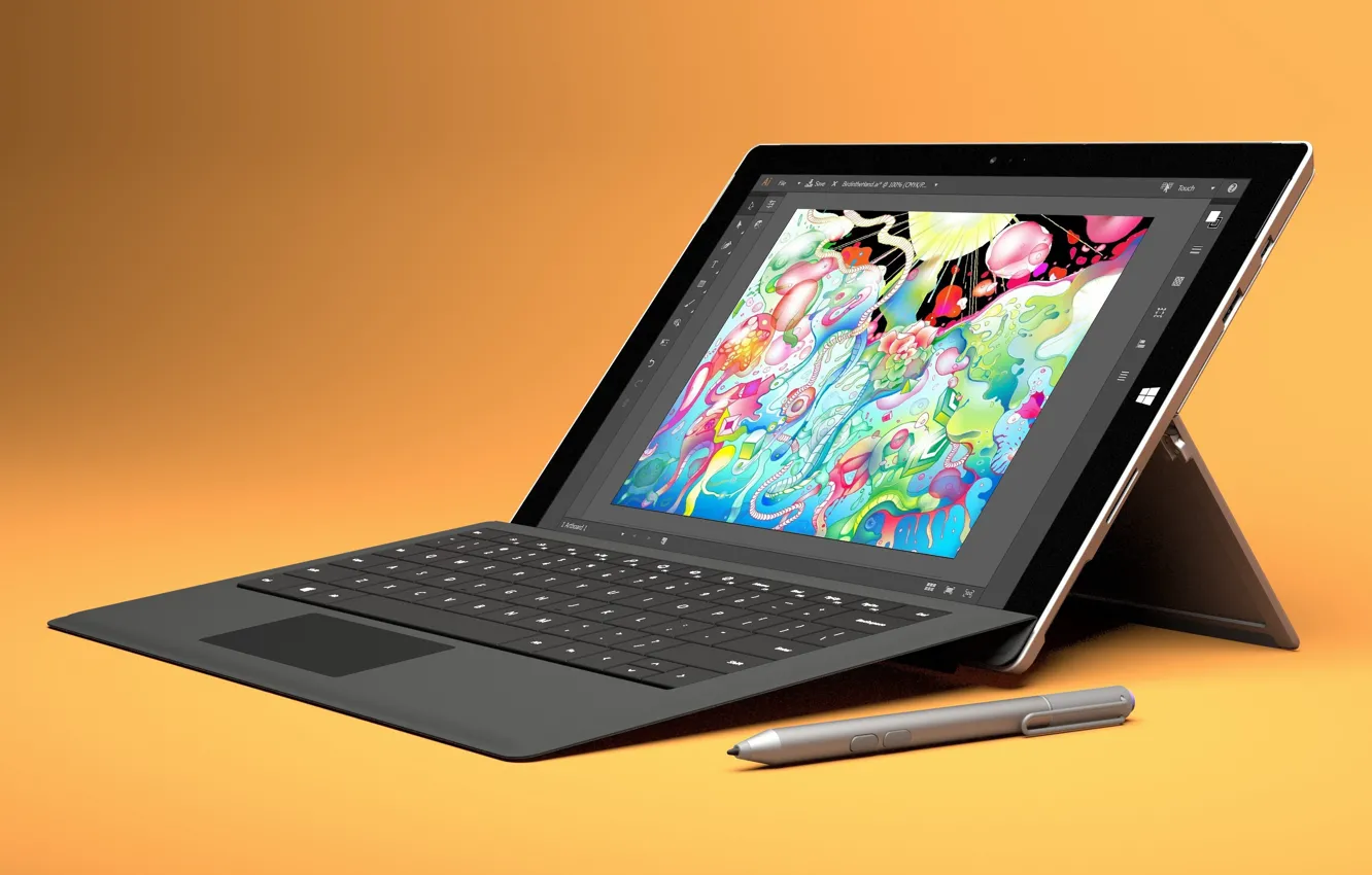 Photo wallpaper Microsoft, logo, tablet, hybrid tablet, Microsoft Surface Pro 4