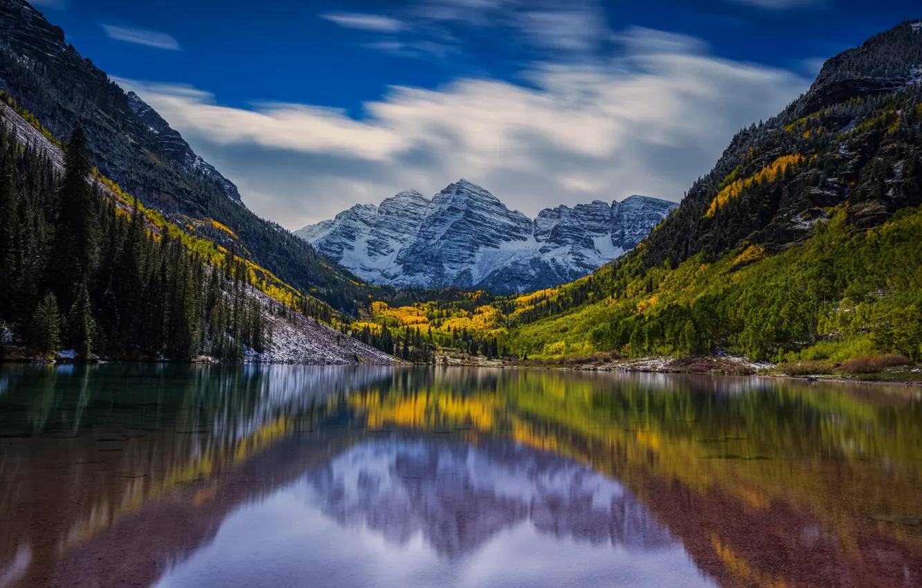 Photo wallpaper autumn, forest, landscape, mountains, lake, reflection
