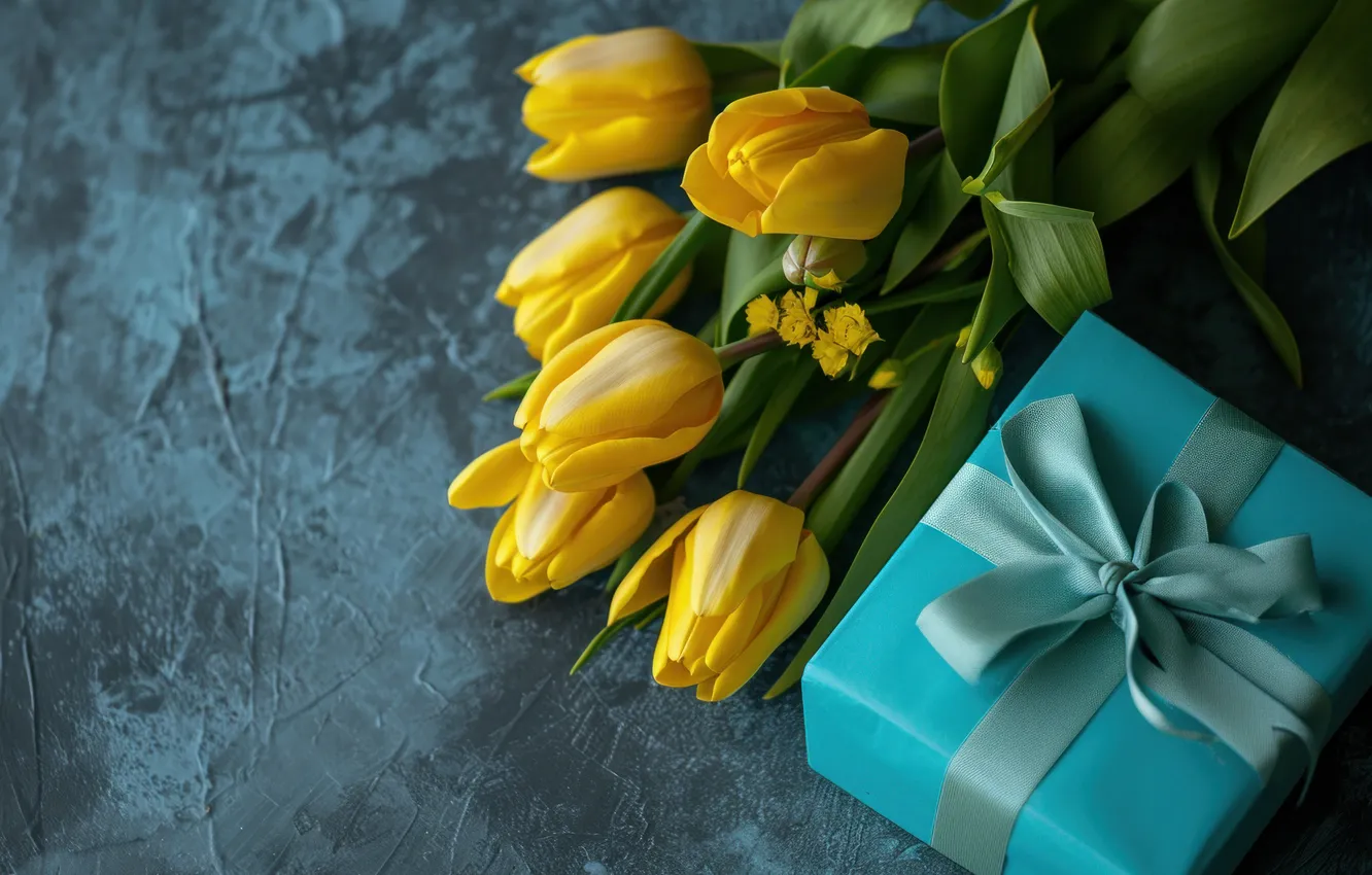 Photo wallpaper flowers, holiday, gift, bouquet, tulips, universal holiday background