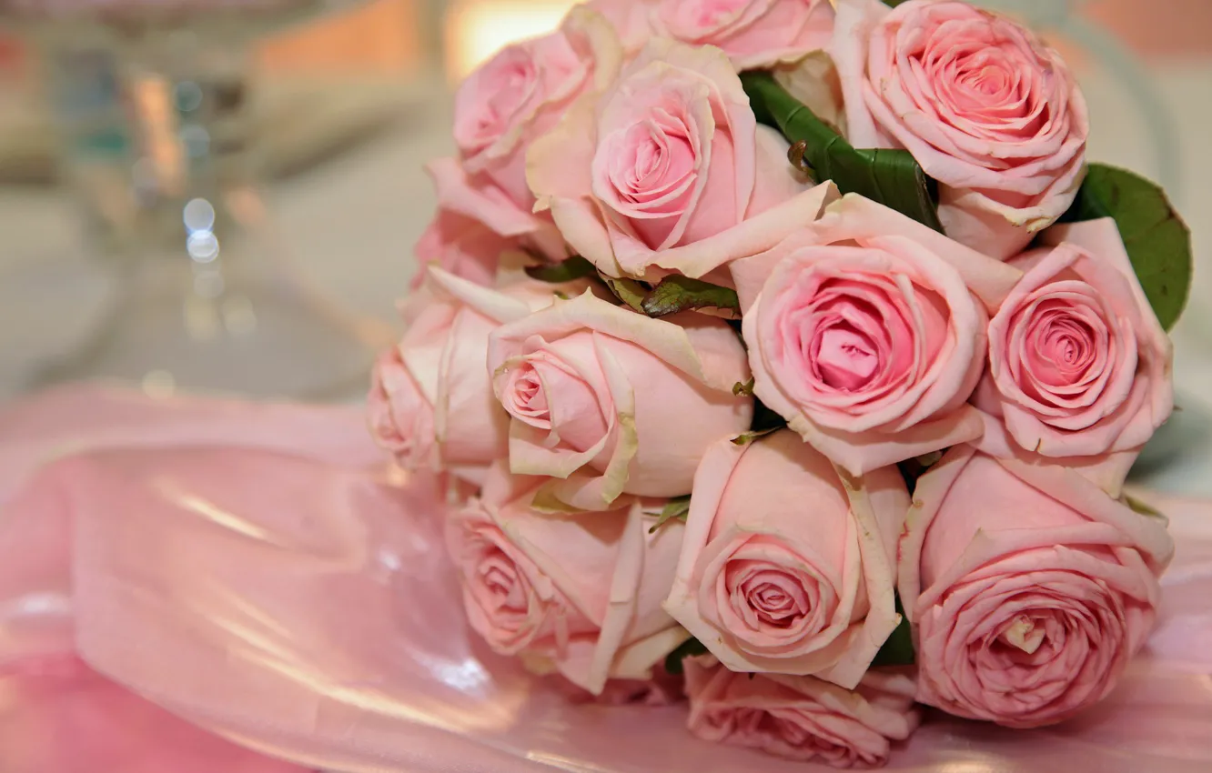 Photo wallpaper roses, bouquet, pink