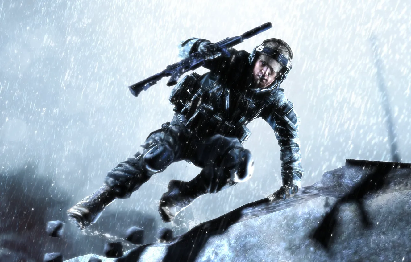 Photo wallpaper weapons, jump, soldiers, machine, ammunition