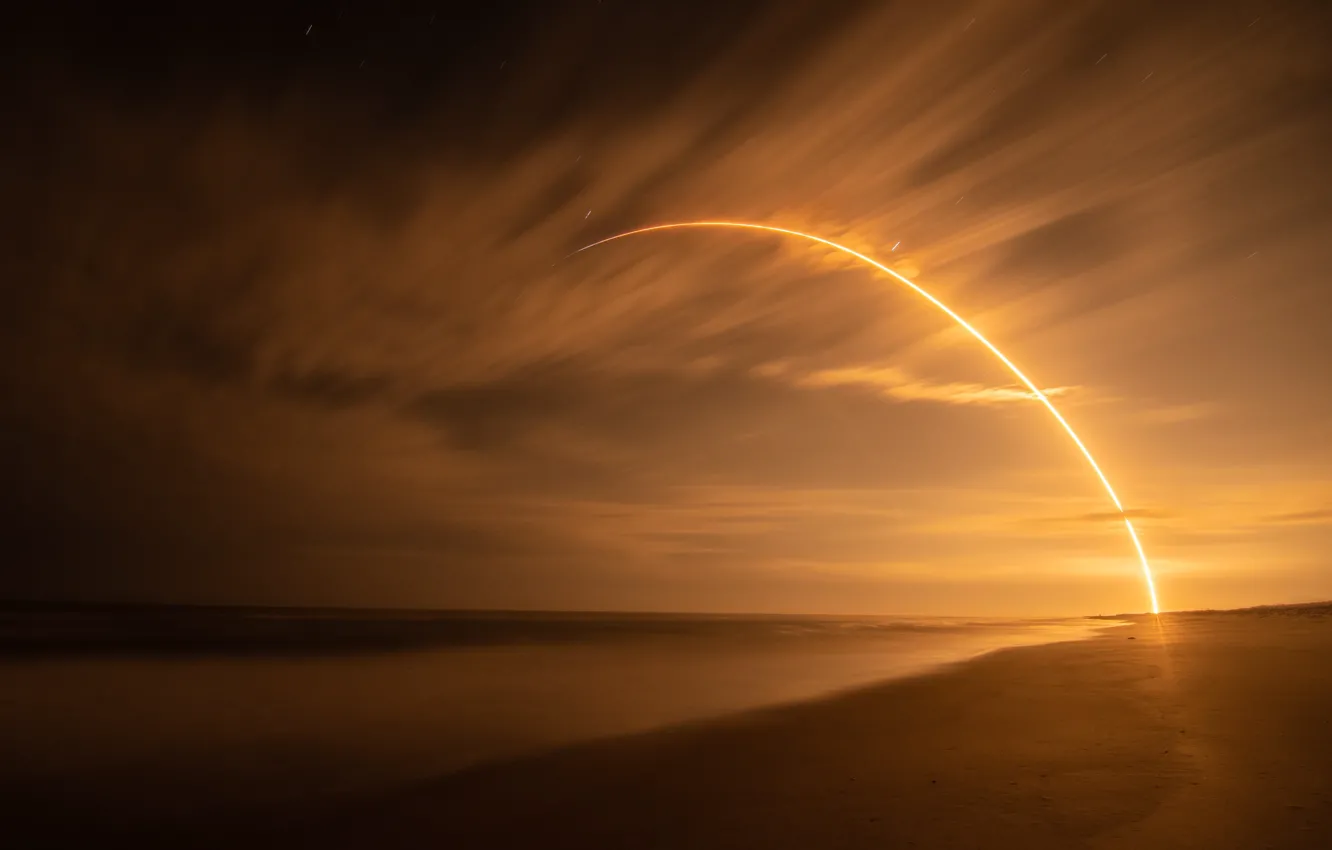 Photo wallpaper space, sea, coast, night, satelite