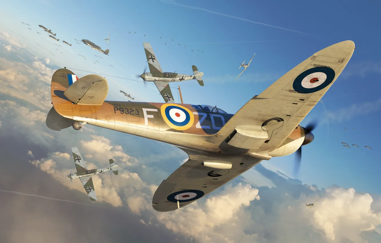 Photo wallpaper fighter, Spitfire, Spitfire Mk.Ia, combat aircraft