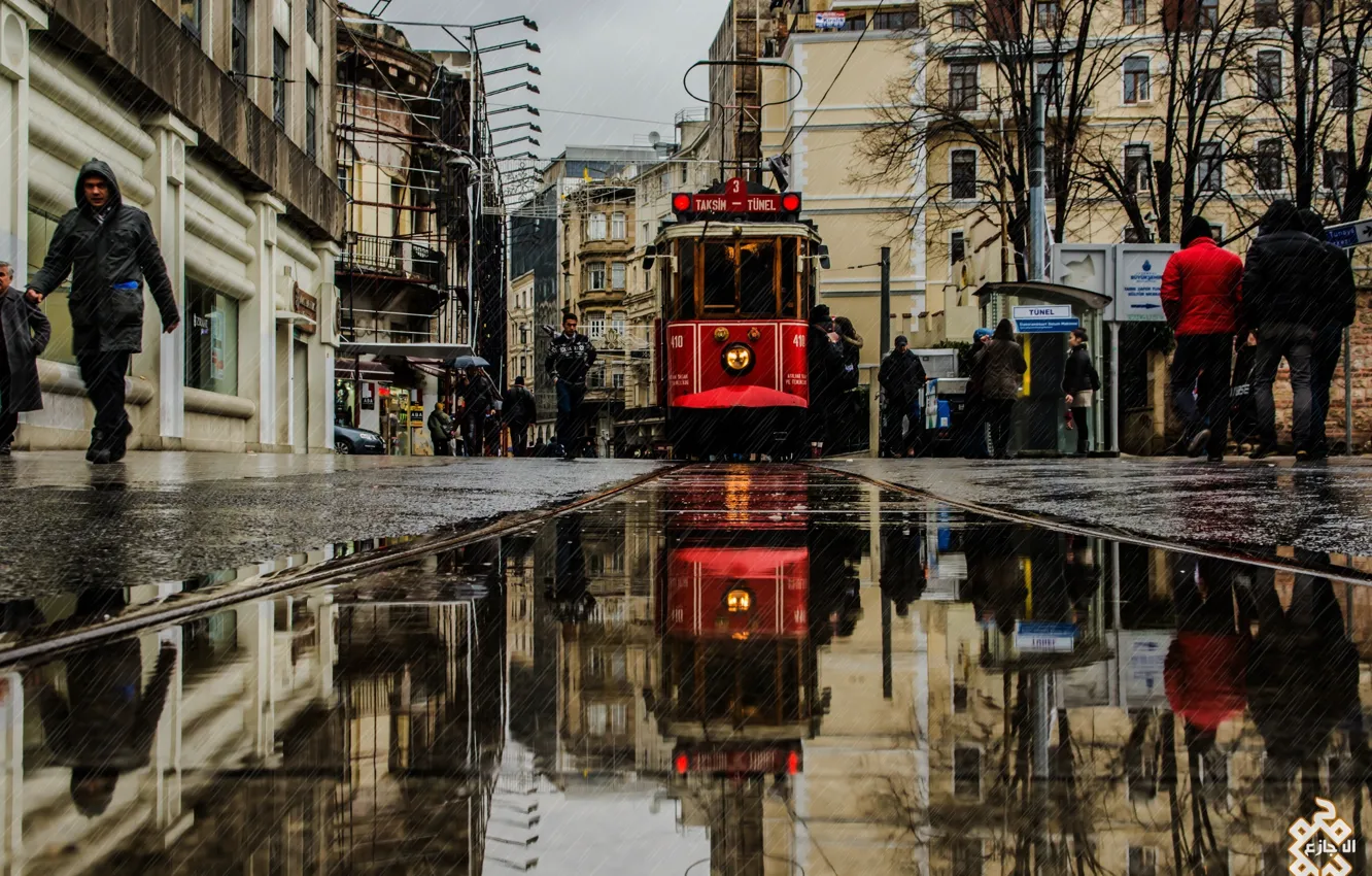 Photo wallpaper water, home, puddle, tram, Istanbul, Dol