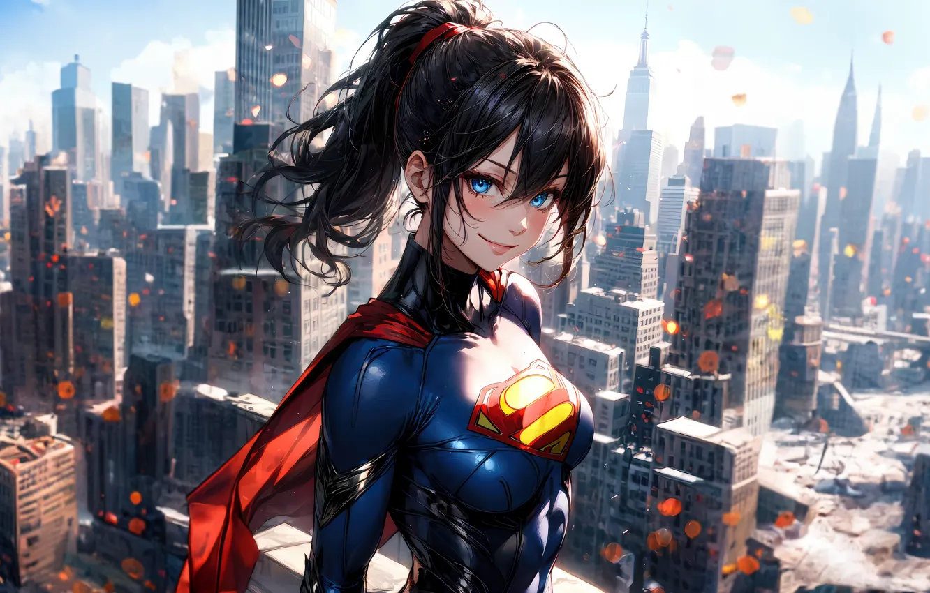 Photo wallpaper girl, anime, superwoman
