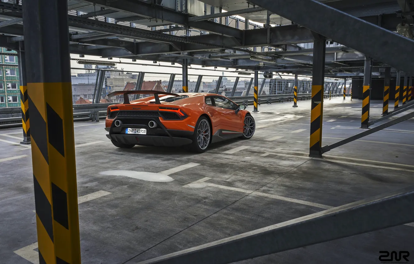 Photo wallpaper Lamborghini, Machine, Orange, Supercar, Rendering, Sports car, Vehicles, Huracan