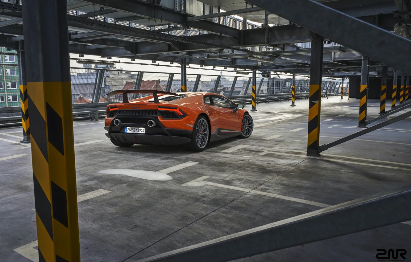 Photo wallpaper machine, orange, rendering, Lamborghini, supercar, sports car, Vehicles, Huracan