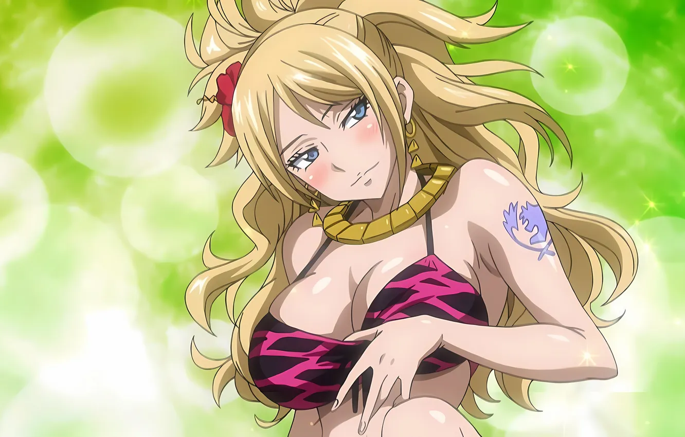 Photo wallpaper girl, sexy, cleavage, long hair, boobs, anime, blue eyes, beautiful