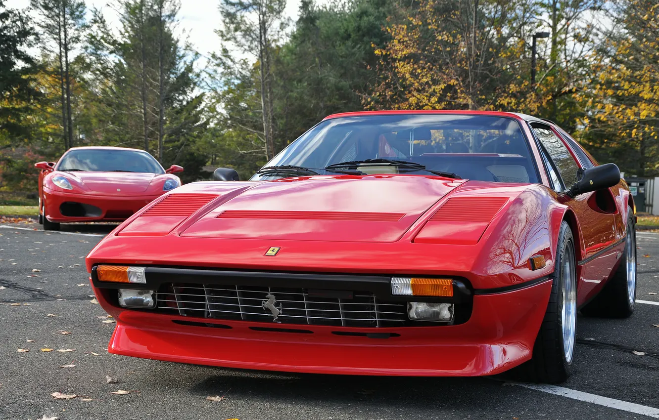 Photo wallpaper trees, red, F430, Ferrari, supercar, Ferrari, the front, and