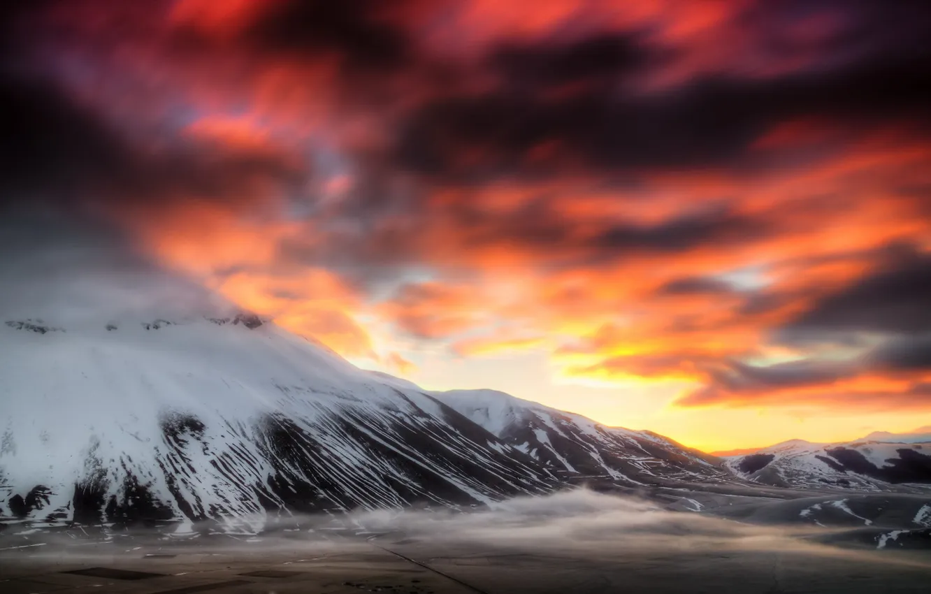 Photo wallpaper the sky, landscape, sunset, mountains