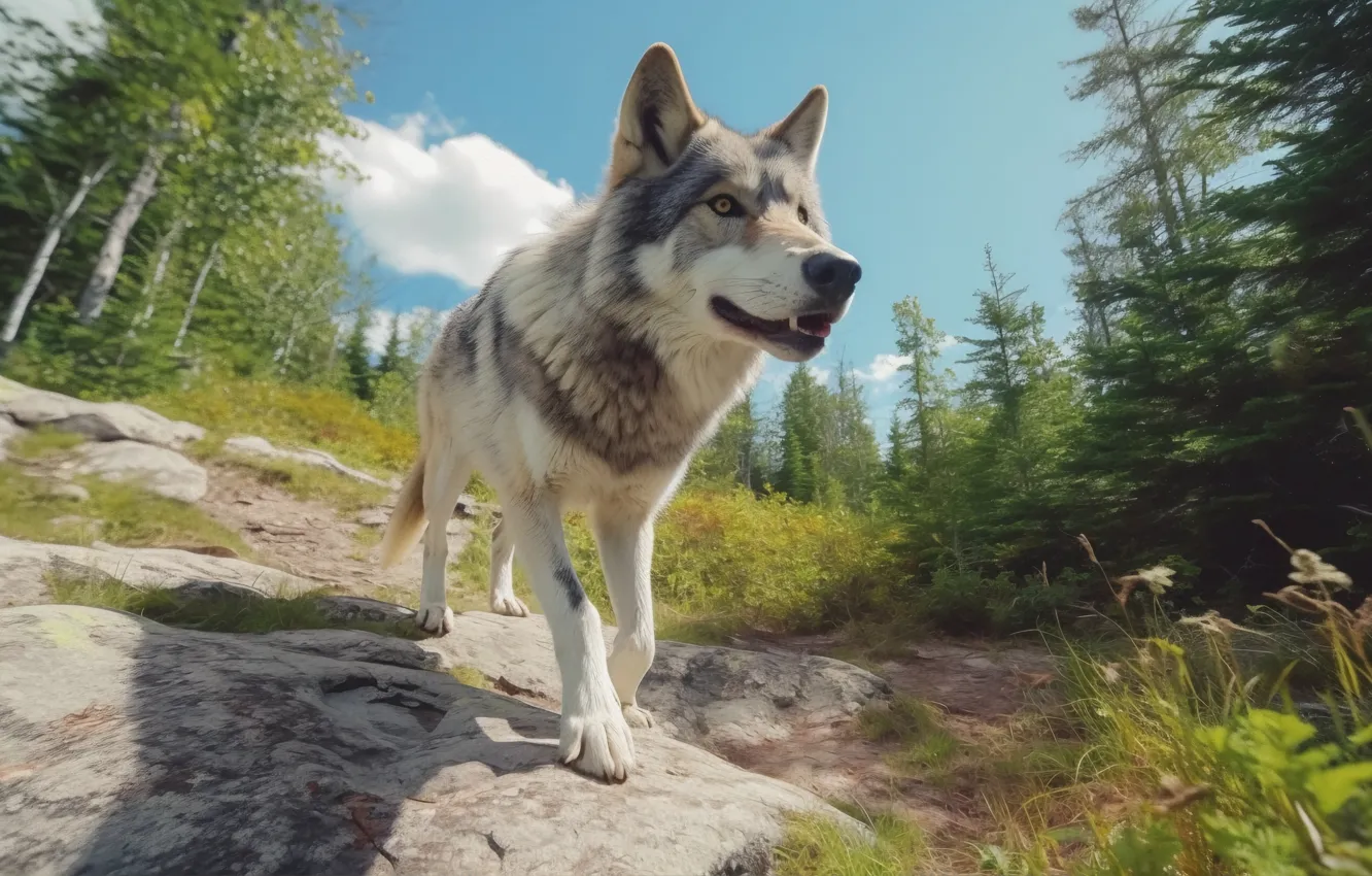Photo wallpaper greens, forest, summer, the sky, grass, look, face, clouds