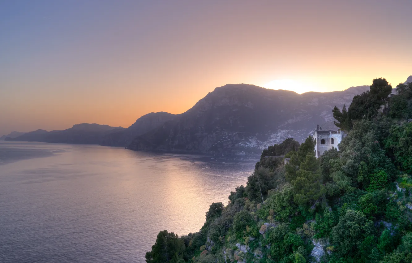 Photo wallpaper Sunset, Nature, Panorama, Italy, Landscape, Landscape, Italy, Amalfi