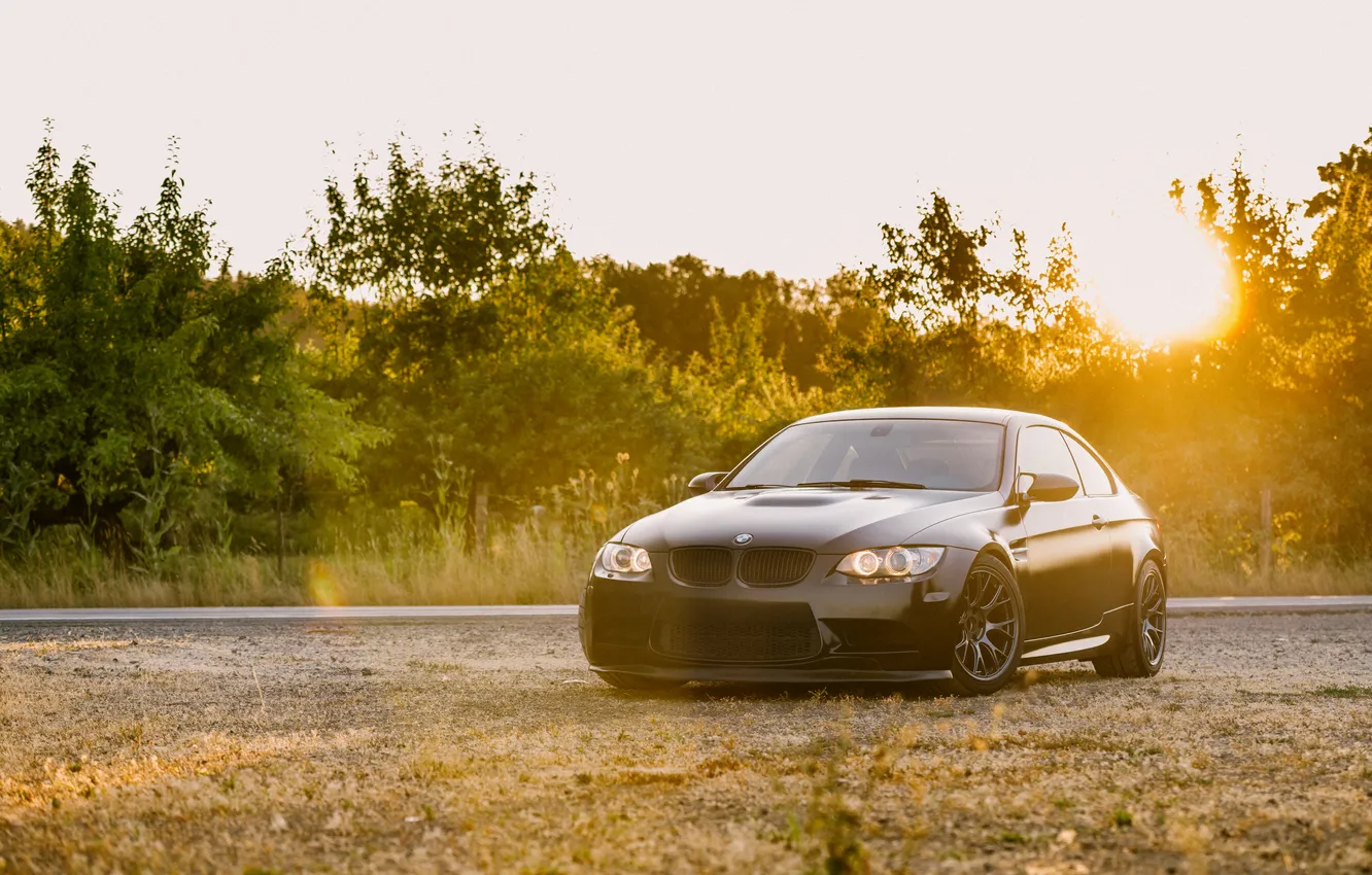 Photo wallpaper Black, Sunset, E92, Trees, M3