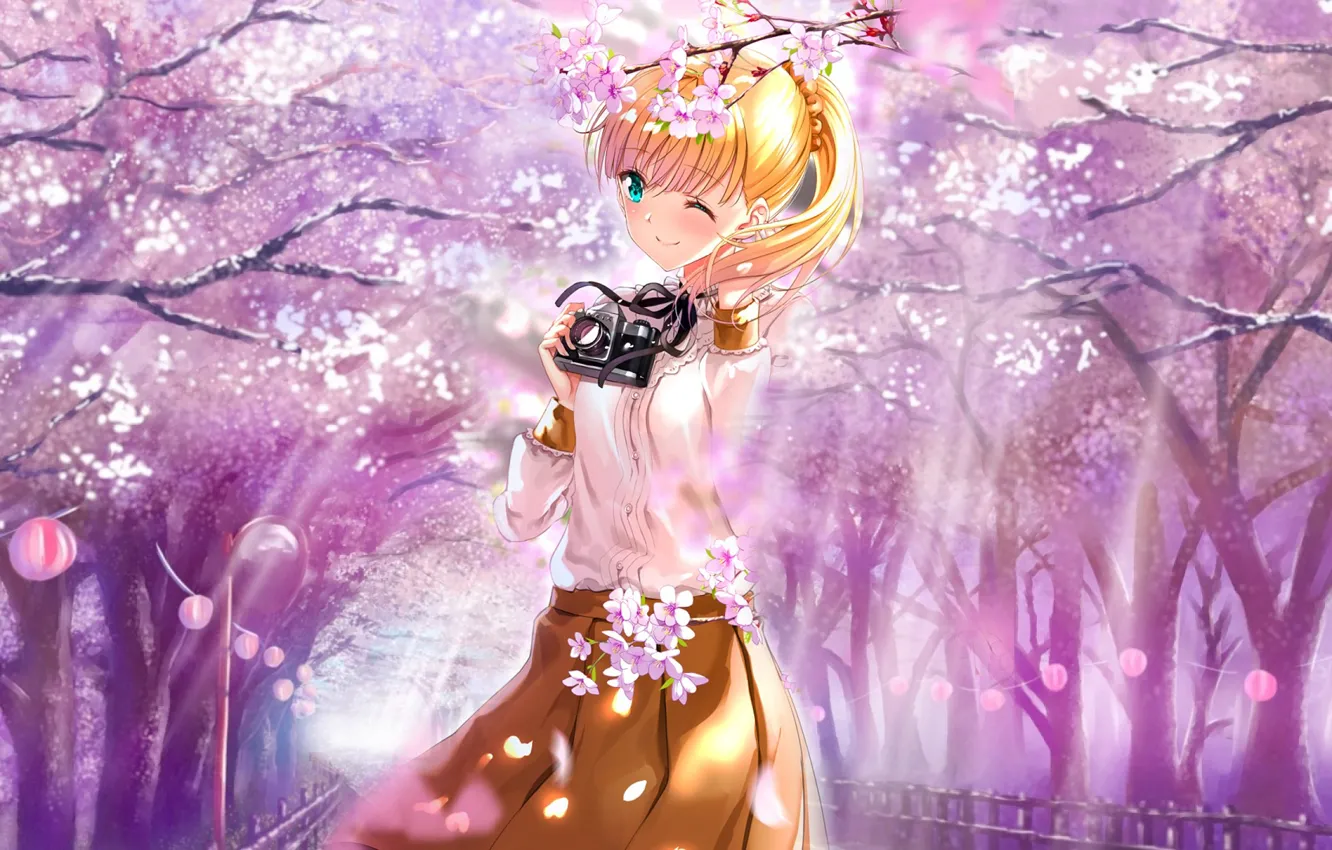 Photo wallpaper girl, spring, garden, Sakura