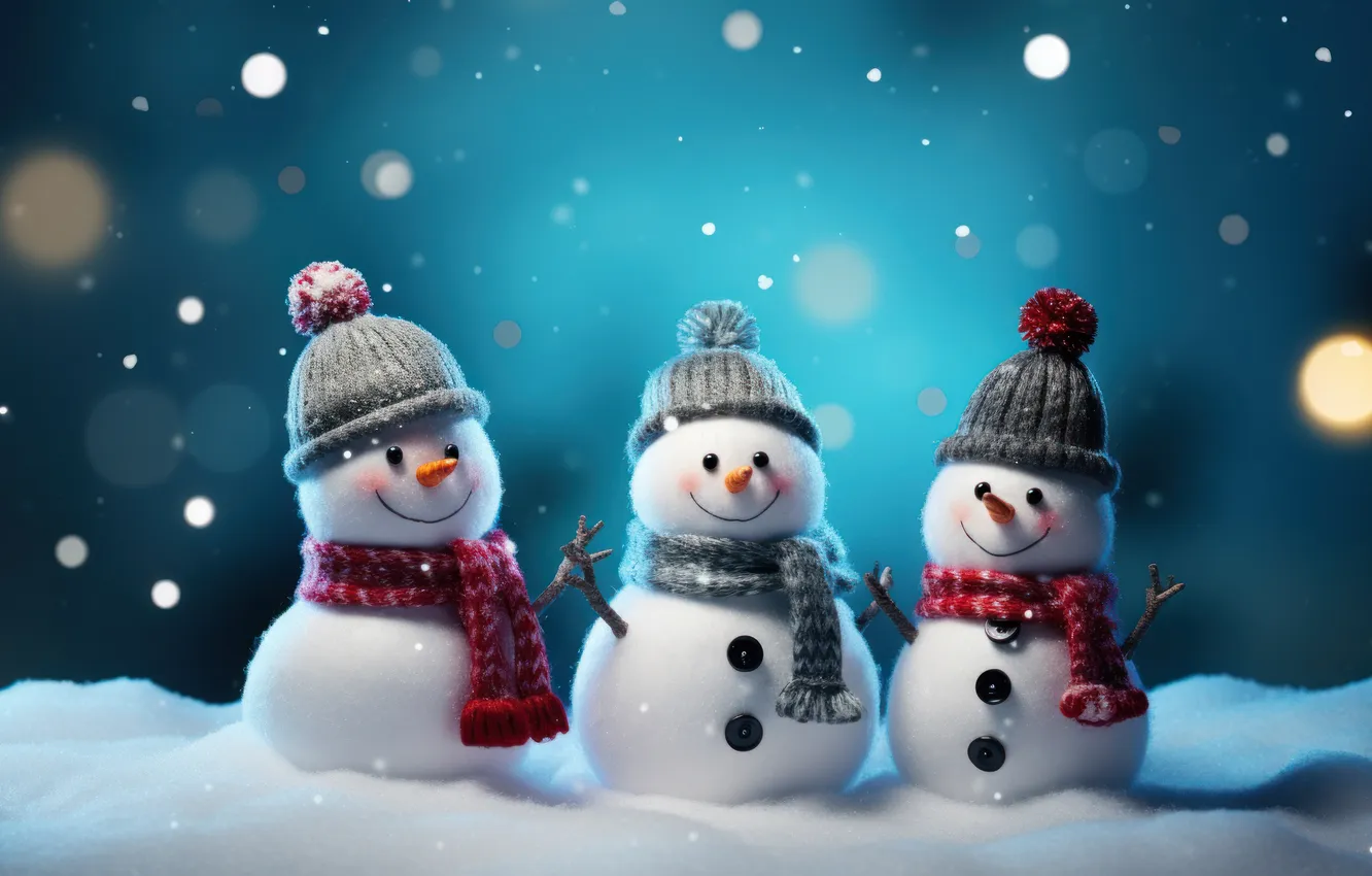 Photo wallpaper winter, snow, new year, Christmas, snowman, Christmas, winter, cute