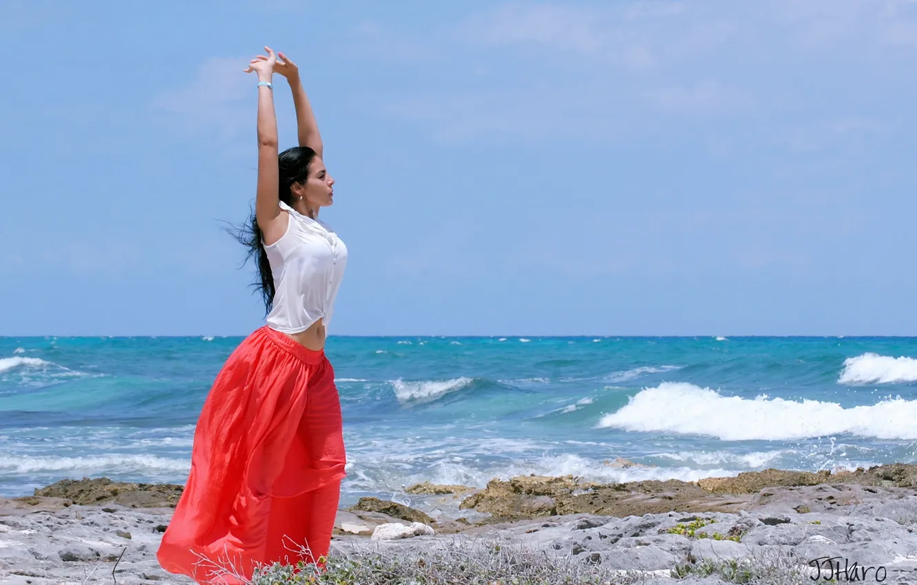 Photo wallpaper sea, girl, pose