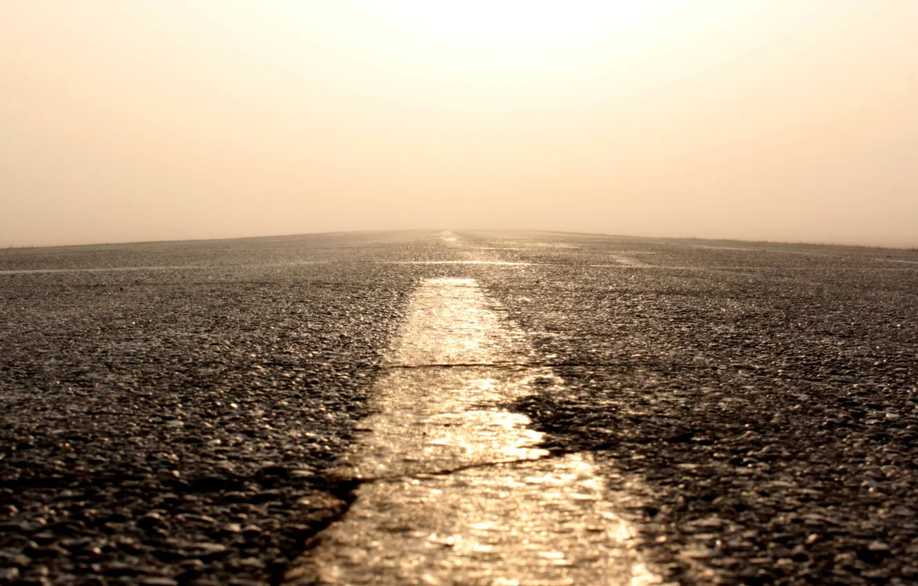 Photo wallpaper road, the sun, fog