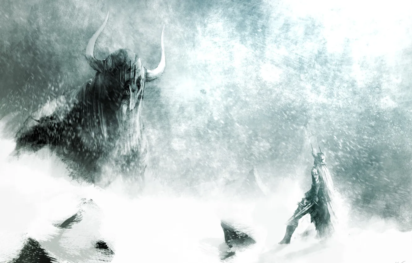 Photo wallpaper monster, storm, sword, armor, warrior, Guild Wars 2, snow, giant