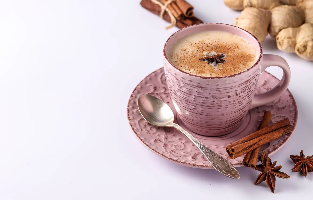 Photo wallpaper tea, milk, Cup, cinnamon, ginger, Anis, Angelika Mostova