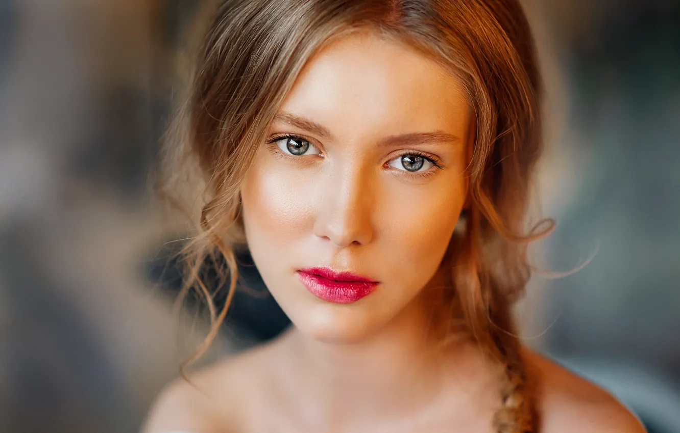 Photo wallpaper look, close-up, face, model, portrait, makeup, hairstyle, brown hair