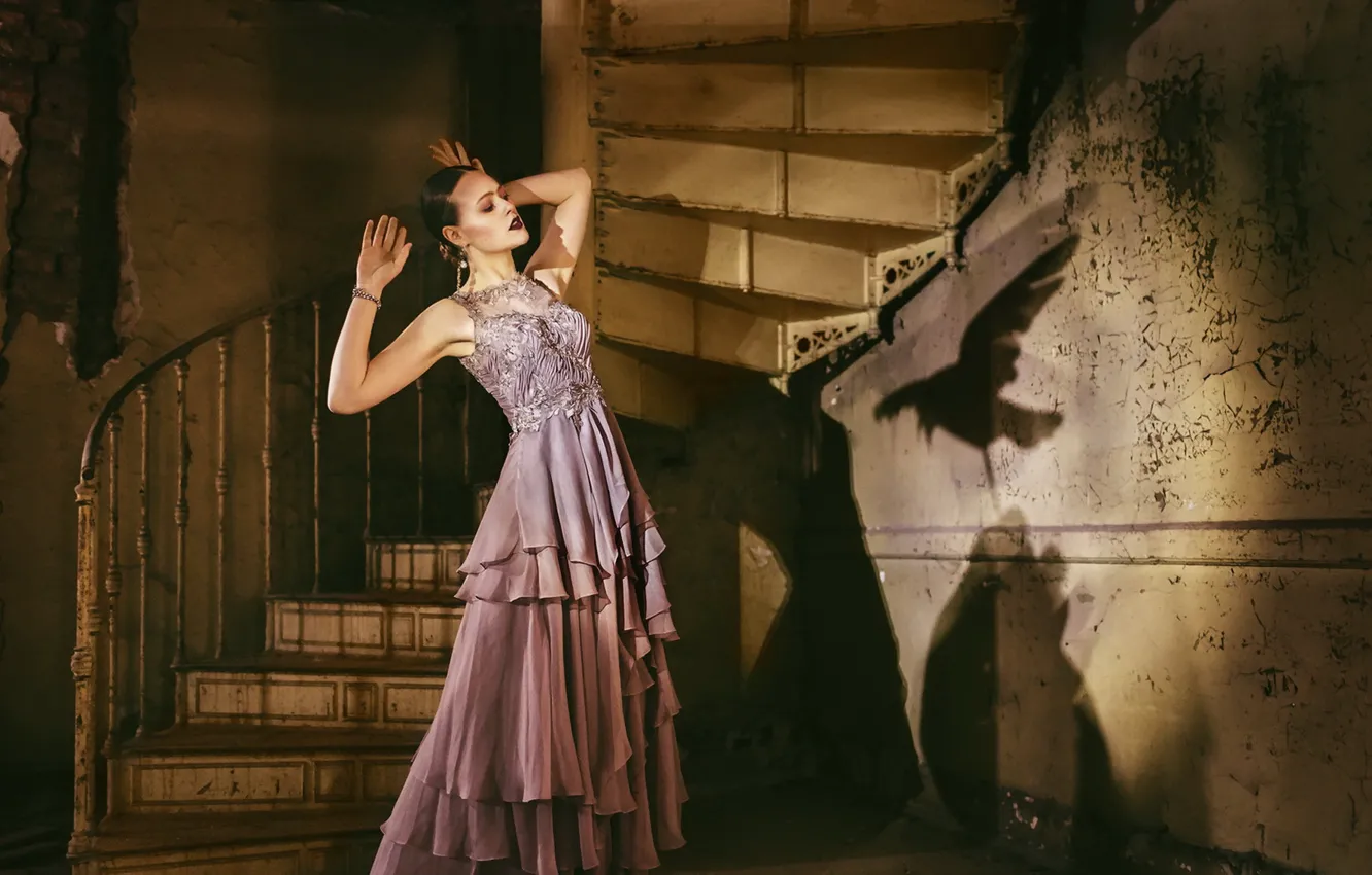 Photo wallpaper girl, wall, shadow