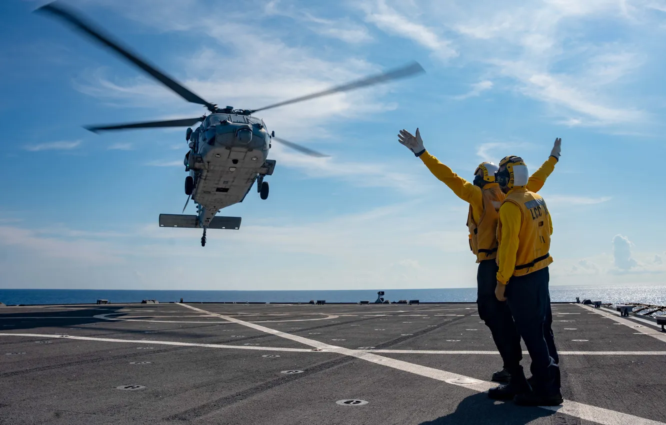 Photo wallpaper helicopter, MH-60R, USS Miguel Keith