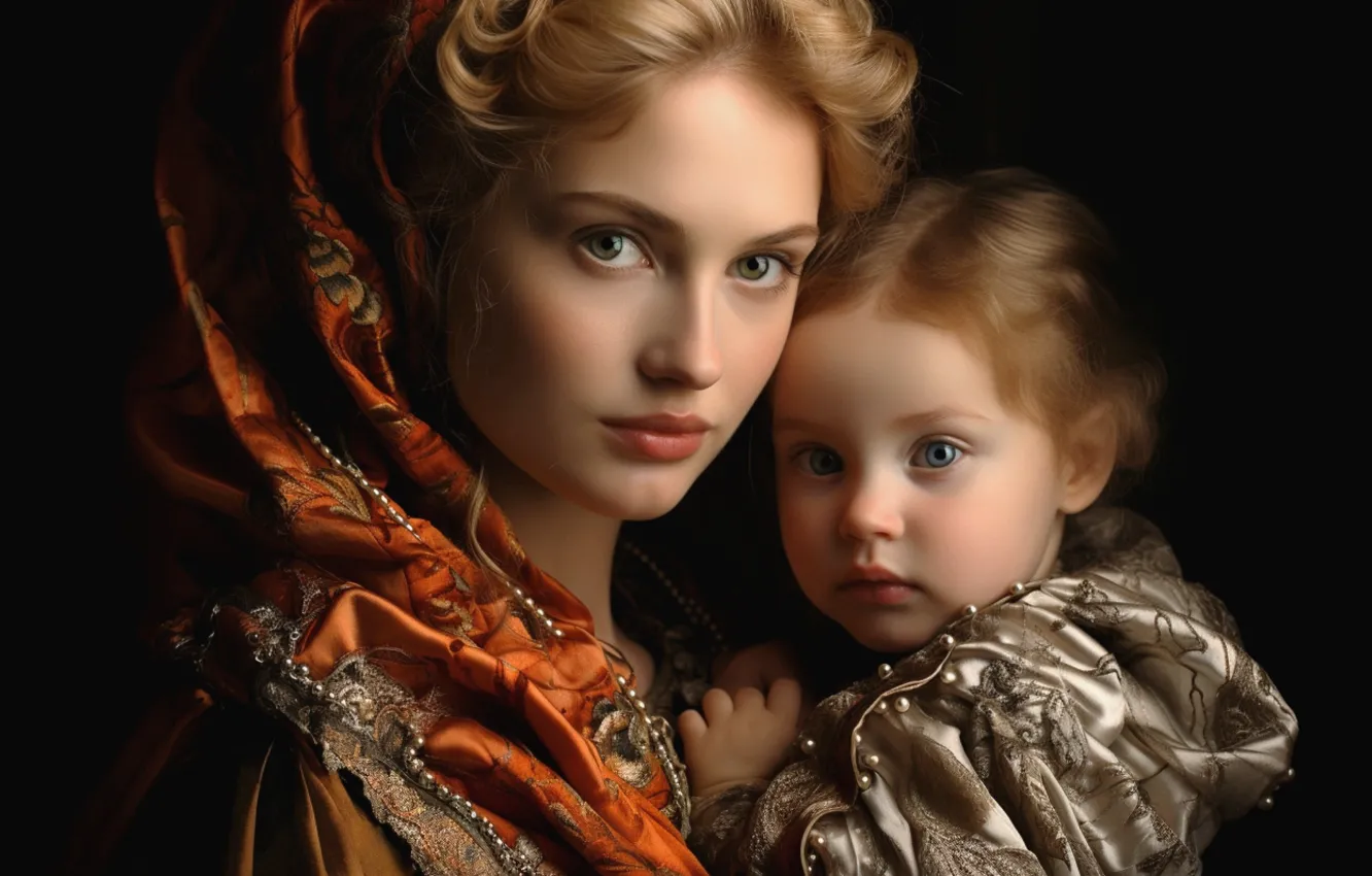 Photo wallpaper look, girl, children, woman, portrait, mom, baby, mother