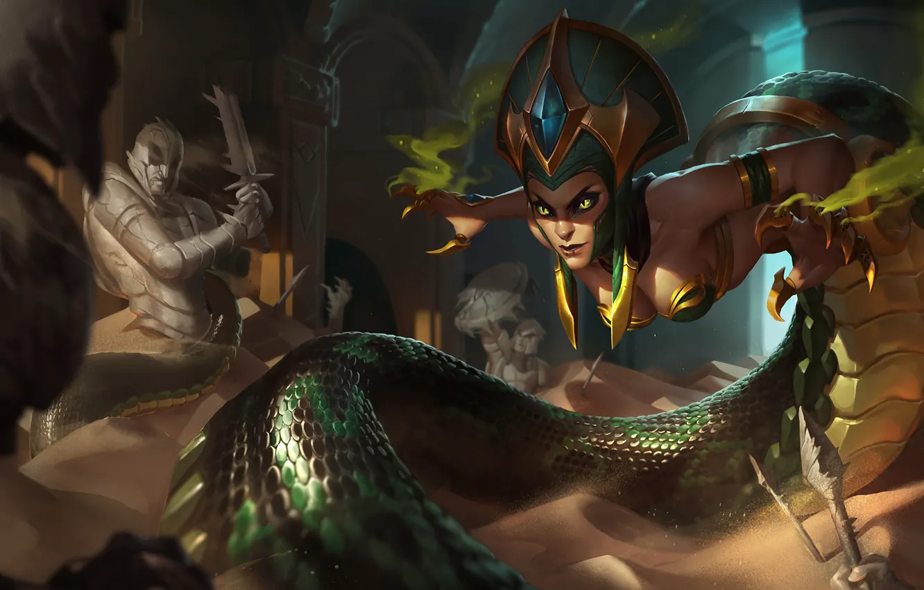 Photo wallpaper sand, eyes, the game, snake, sword, tail, claws, sword