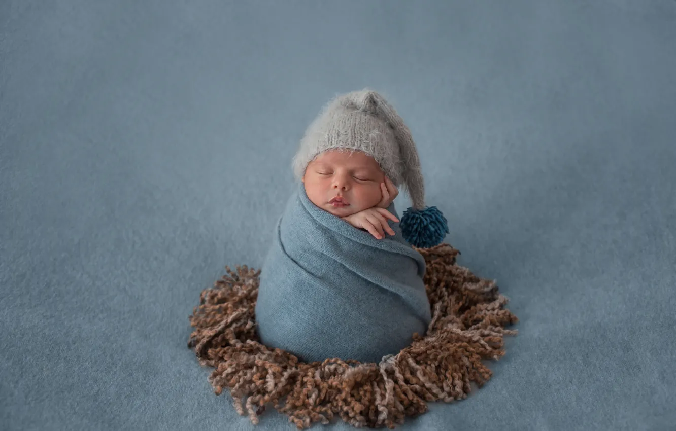 Photo wallpaper child, sleeping, cute, cocoon, cap, shawl, Baby, Newborn