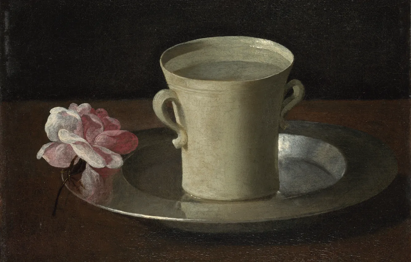 Photo wallpaper Francisco de Zurbaran, Still life with a Cup of water and a rose, 1630