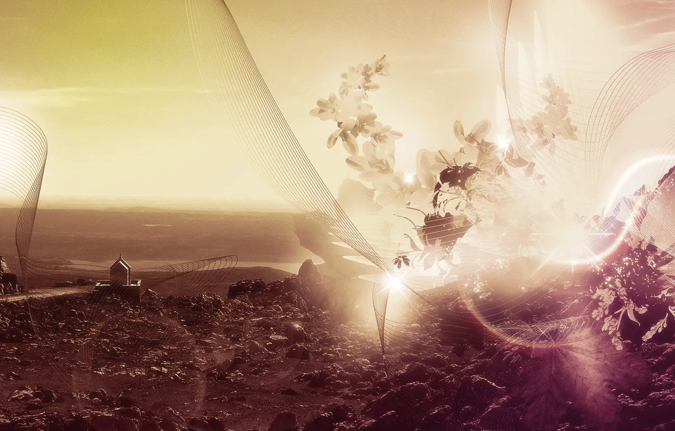 Photo wallpaper light, line, landscape