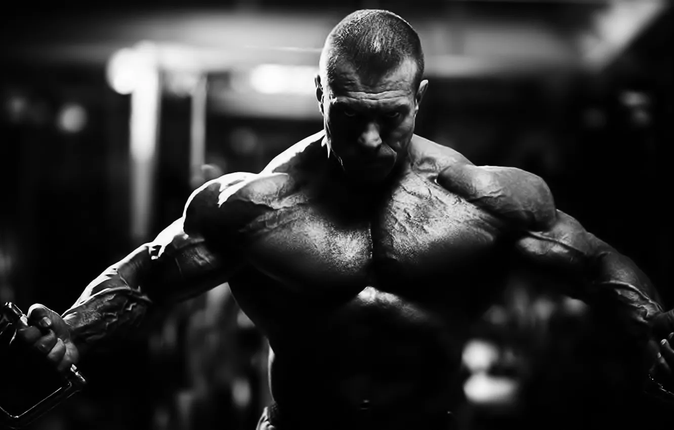 Photo wallpaper muscles, sports, athlete, bodybuilding, dumbbells