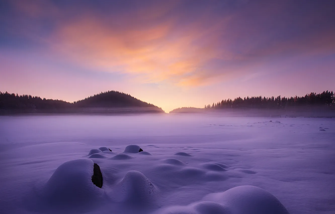 Photo wallpaper winter, the sky, snow, paint, morning