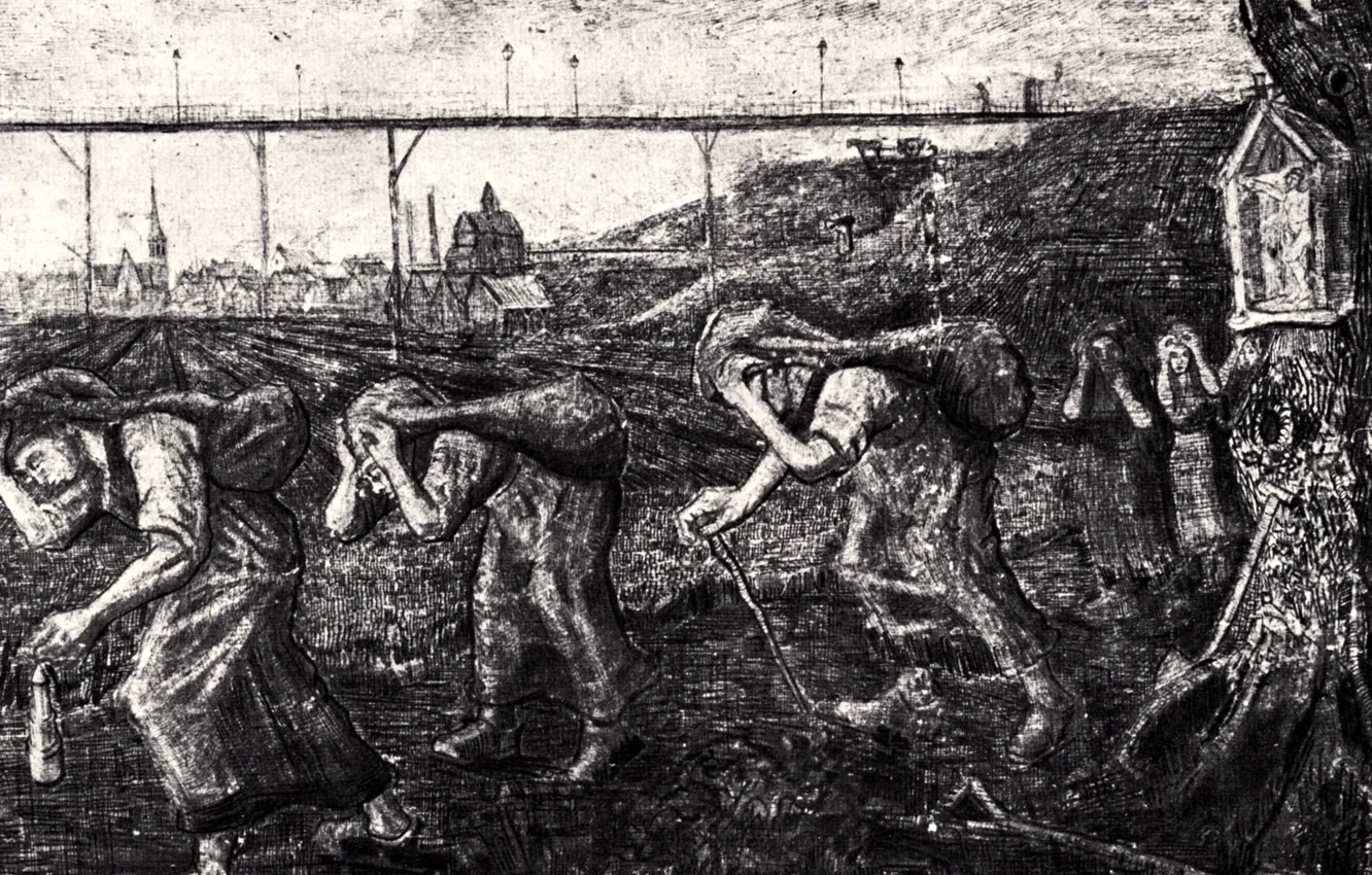 Photo wallpaper Vincent van Gogh, The Bearers of the Burden, Miners Women, Carrying Sacks