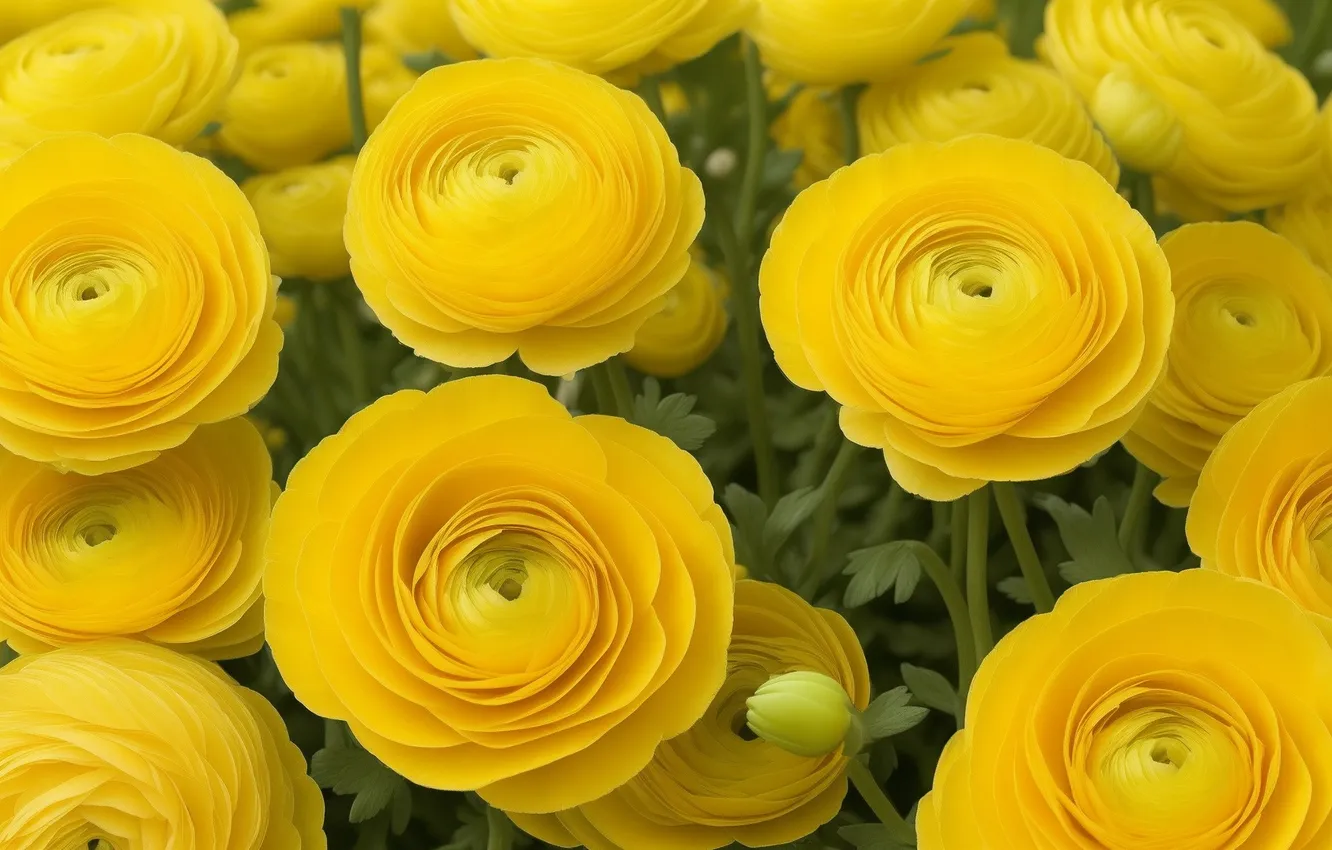 Photo wallpaper flowers, yellow, green, green, tenderness, figure, colored, plant