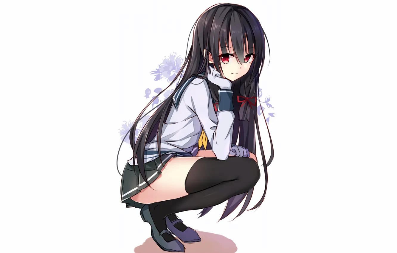 Photo wallpaper girl, sexy, blouse, school uniform, thighhighs, long hair, anime, beautiful