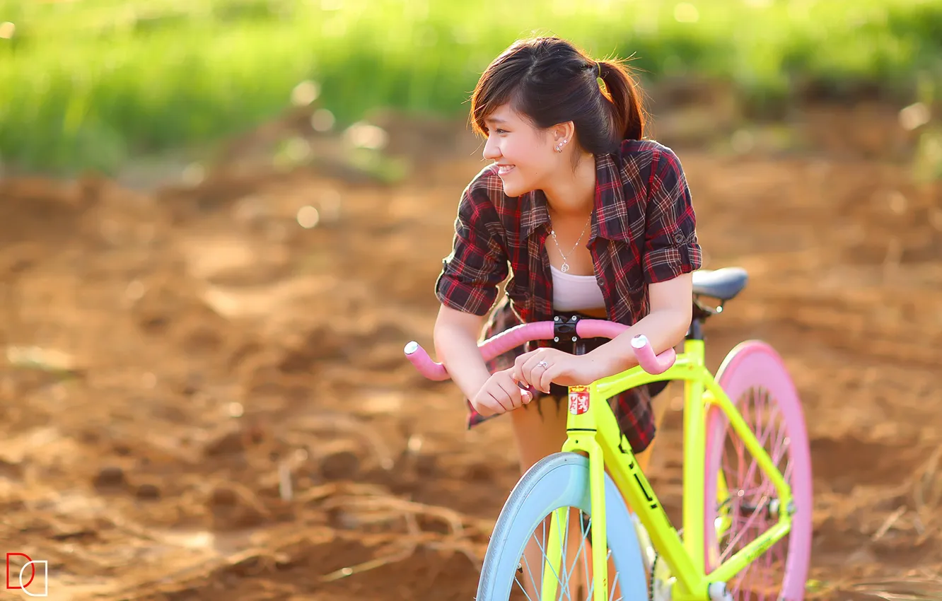 Photo wallpaper summer, girl, bike, Asian