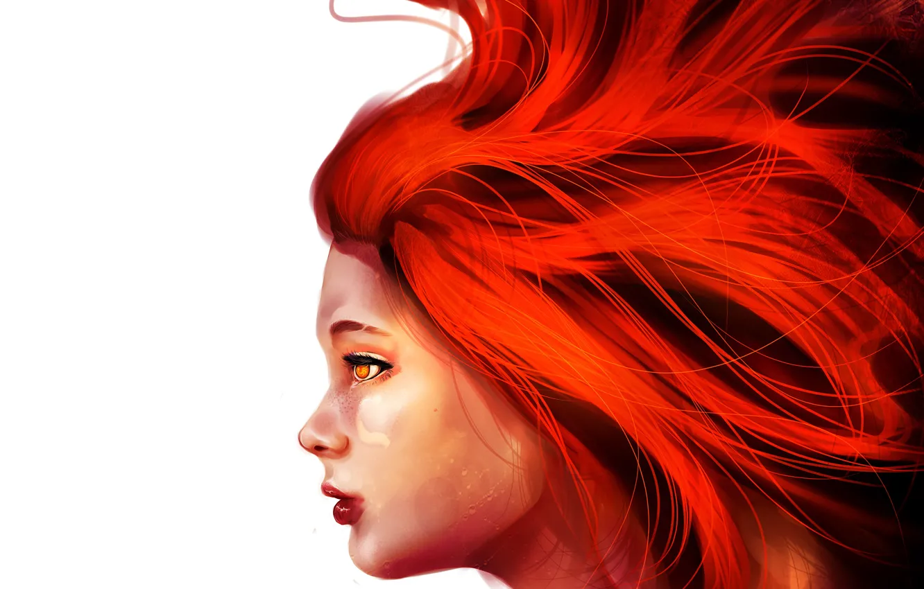 Photo wallpaper girl, white background, red hair
