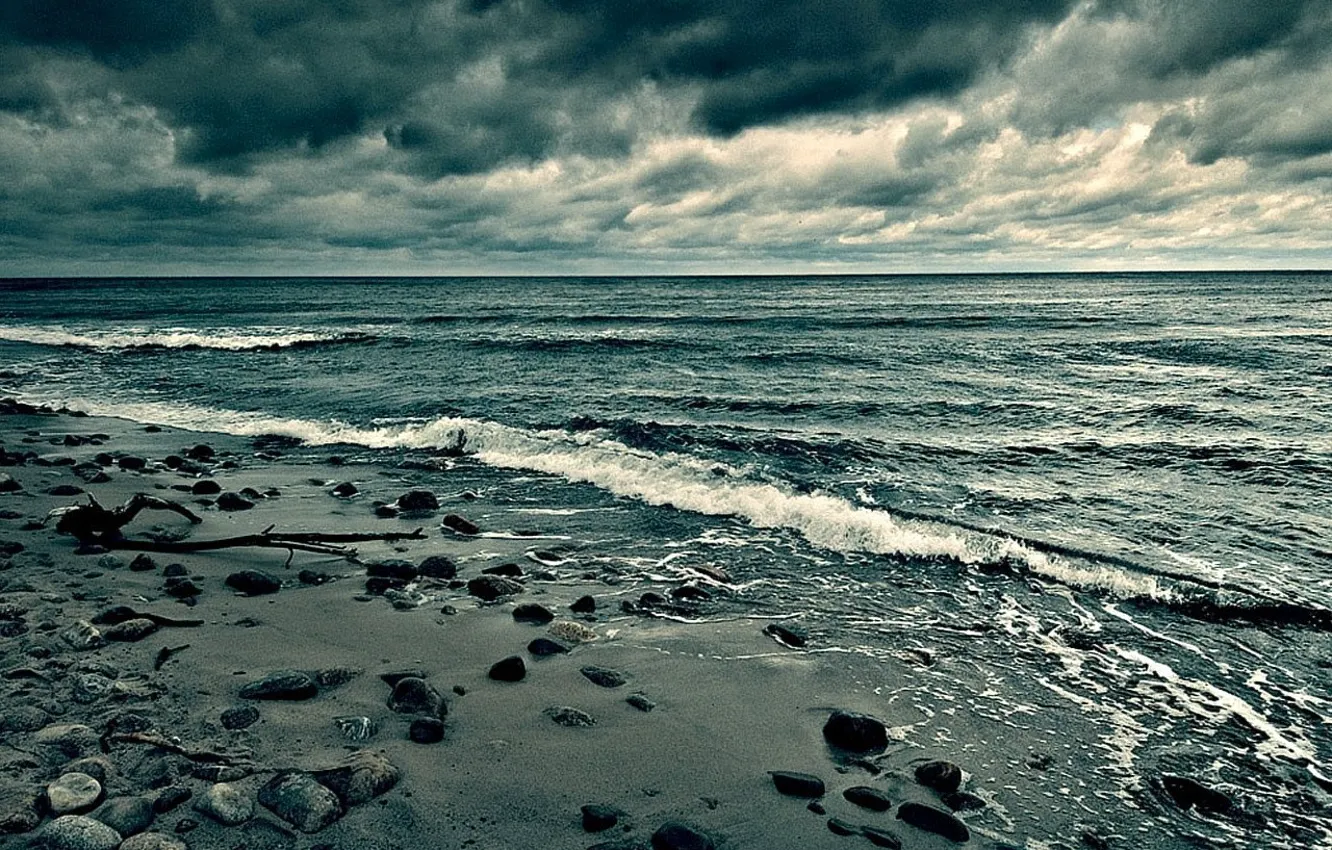 Photo wallpaper sadness, clouds, stones, horizon