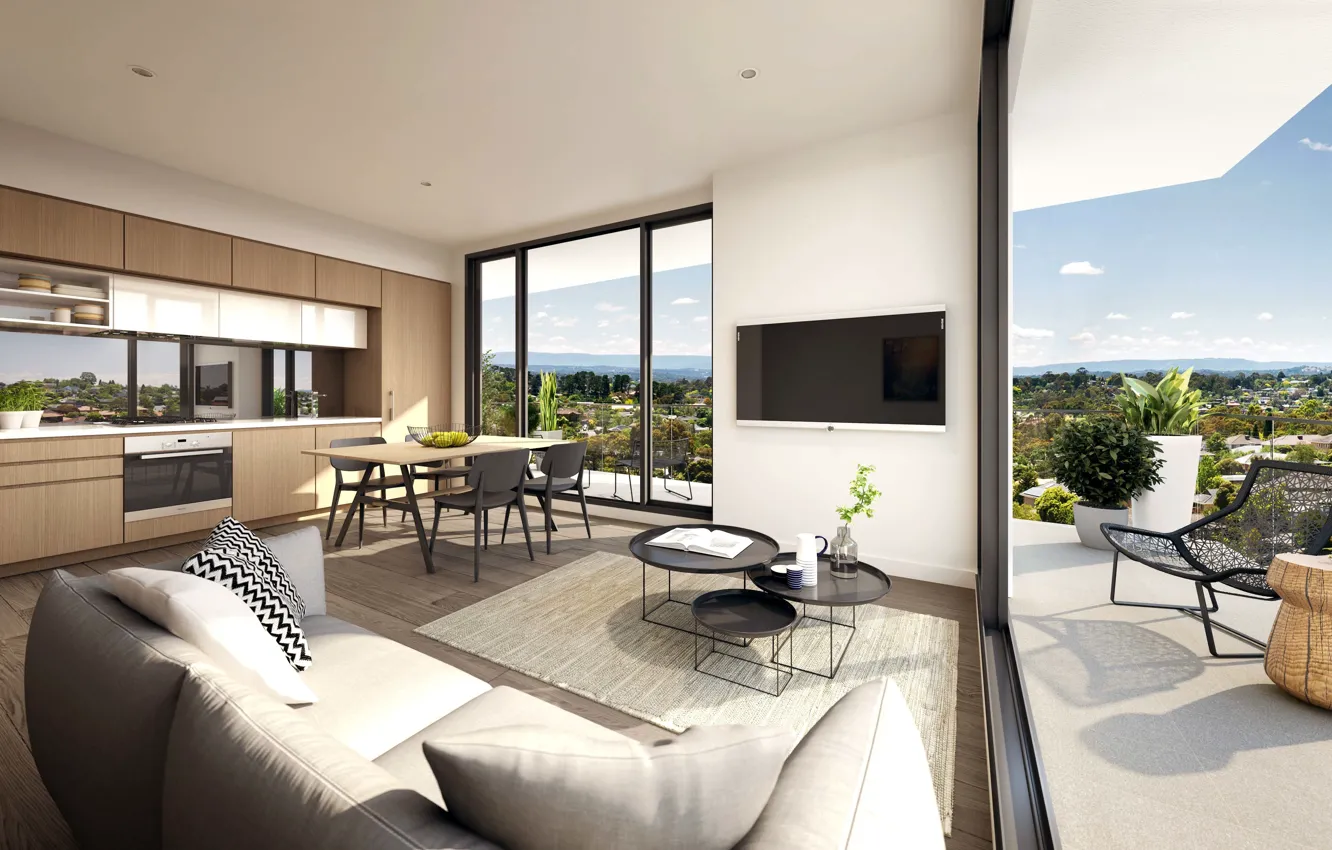Photo wallpaper style, interior, kitchen, balcony, design, style, living room, interior
