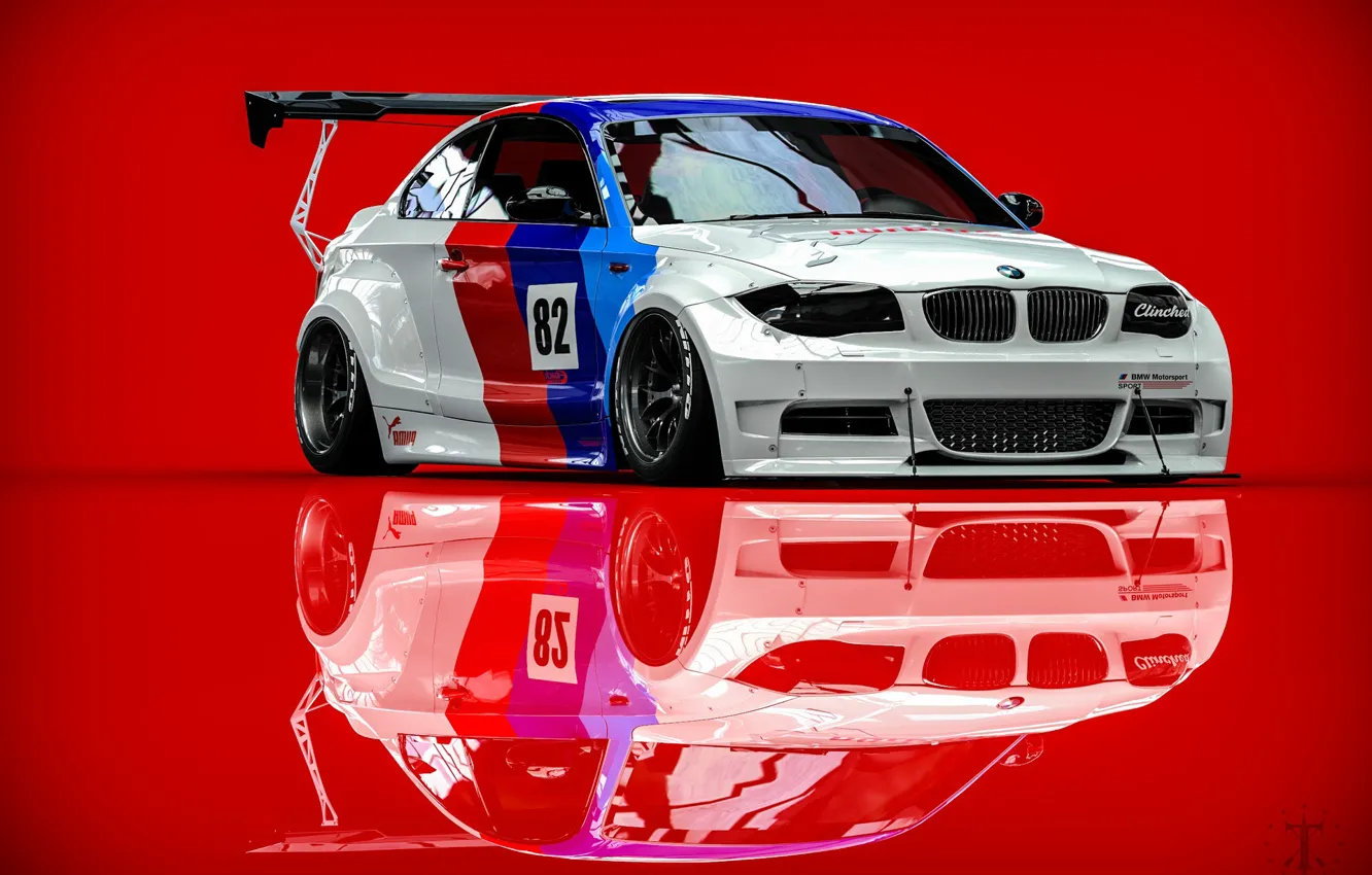 Photo wallpaper BMW, Machine, Rendering, Red background, BMW 1 Series, Transport & Vehicles, Clinched, November Tlibekov
