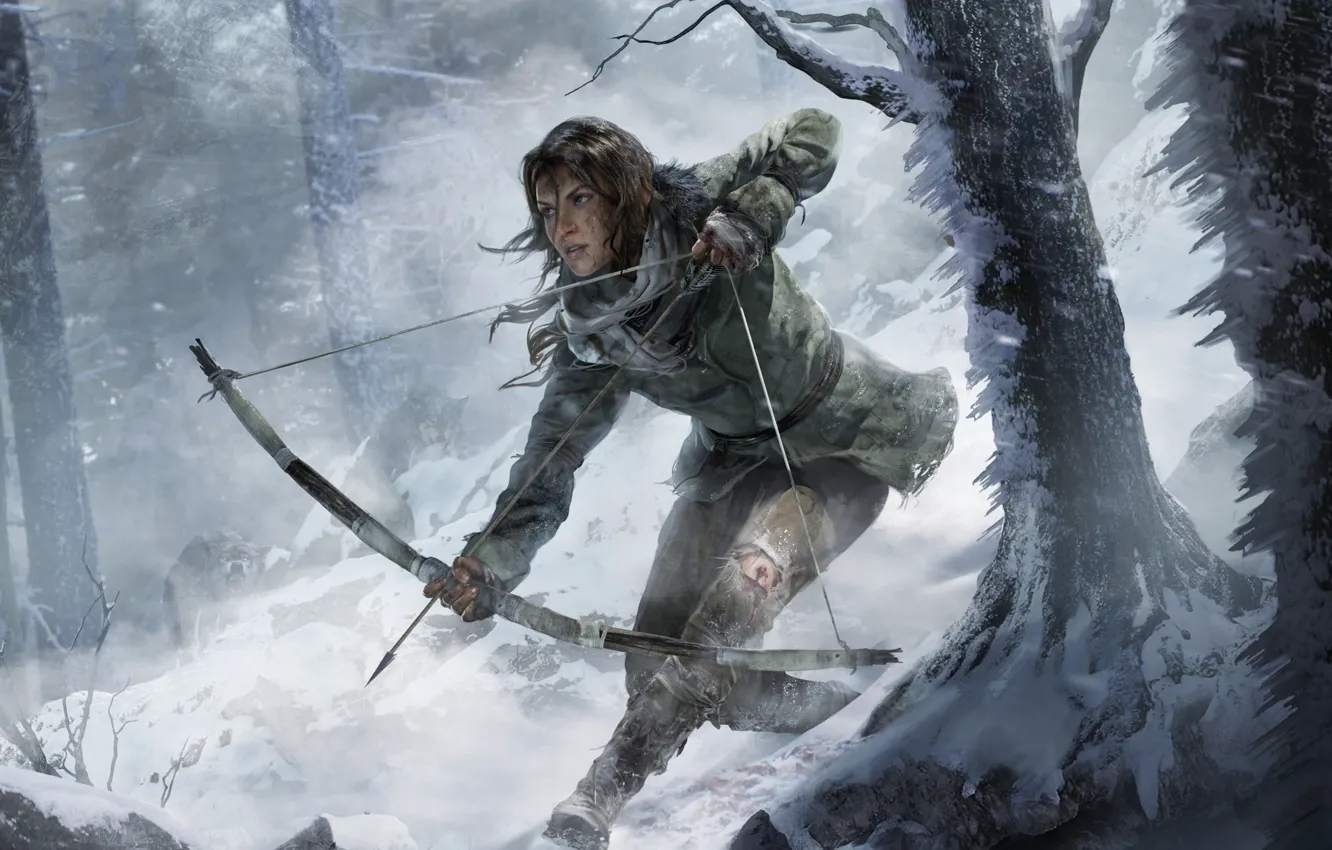 Photo wallpaper winter, snow, bow, Tomb Raider, Lara Croft, arrows, wounds, Rise of the Tomb Raider