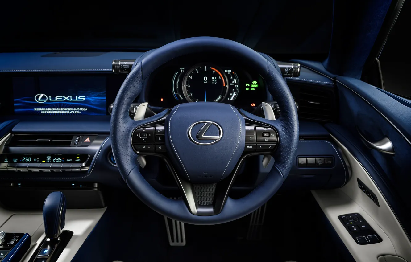 Photo wallpaper Lexus, the wheel, salon, 2018, LC 500, Structural Blue