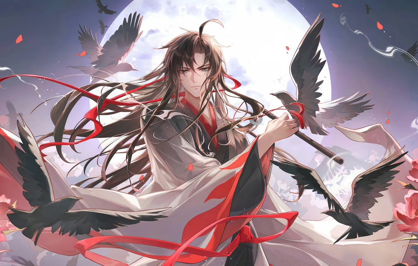 Photo wallpaper bird, the moon, flute, Mo Dao Zu Shi, Master evil cult, Wei Wuxian, Wei Wuxian