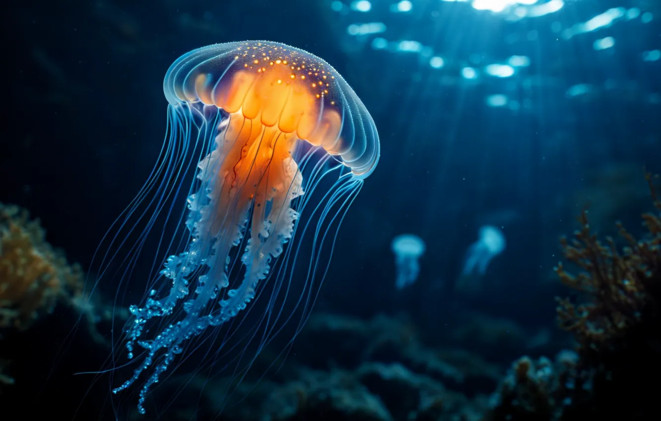 Photo wallpaper water, jellyfish, AI ART