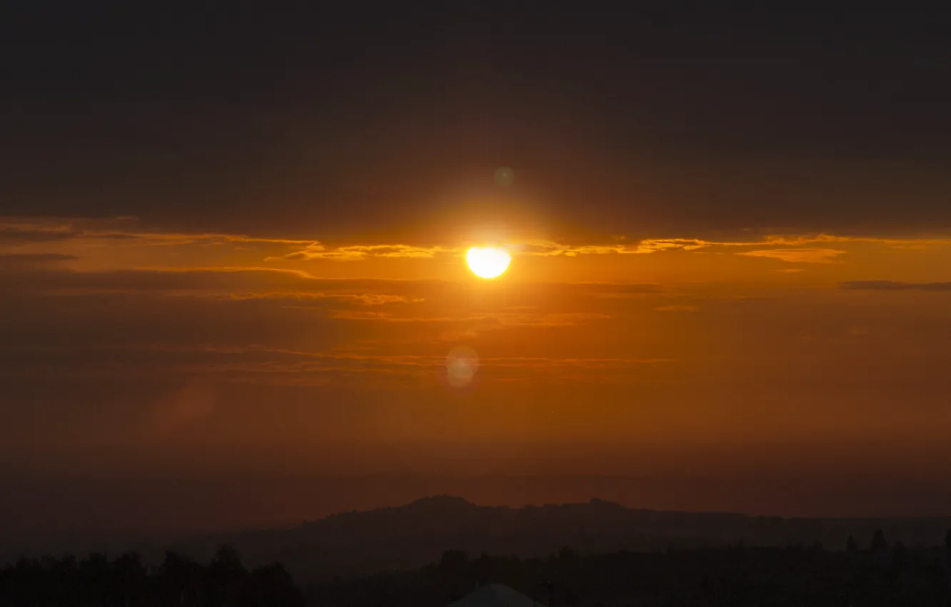 Photo wallpaper the sun, clouds, orange, yellow, sunrise, Wallpaper